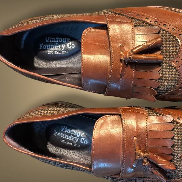 Men\'s Sz 11 VINTAGE FOUNDRY Bianchi Brown Leather And Textile Tassel Loafers EUC main image 10